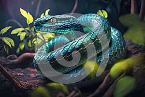 Green snake, python close-up