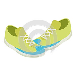 Green sneakers icon, isometric style