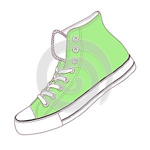 Green sneakers - shoes for youth, vector