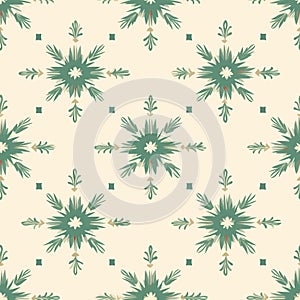 Ivory Winter Snowflake Pattern With Green And Beige