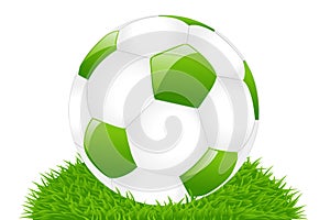 Green Soccer Ball On Grass. Vector