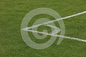 Green Soccer Field or Football Field Corner View with Grass Texture and Pattern, Football Pitch NFL