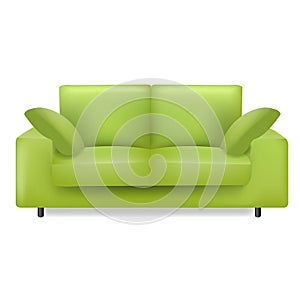 Green Sofa And Pillows Isolated White Background