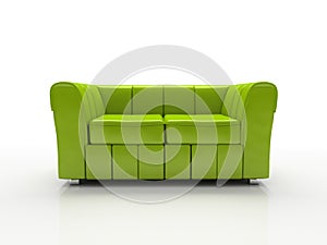 Green sofa on white background insulated 3d photo