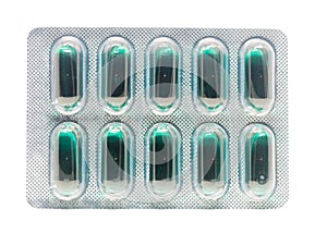 Green soft gel capsules pills in blister pack