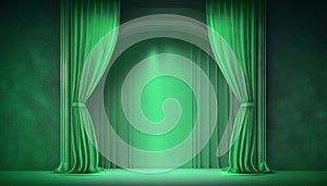 Green soft pastel Curtain Stage Award Background. Trophy on green Carpet pastel Background. Generative ai