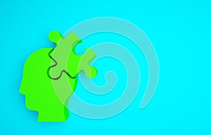 Green Solution to the problem in psychology icon isolated on blue background. Puzzle. Therapy for mental health