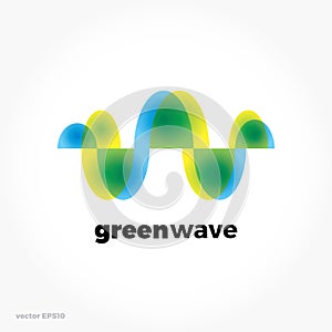 Green sound wave ecological symbol logo. Colorful gradient.