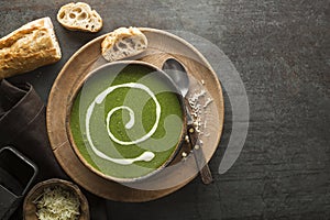 Green soup with fresh healthy ingredients