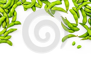 Green soybeans or edamame for fresh healthy food on white background top view space for text