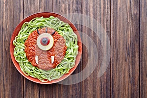 Green spaghetti creative pasta halloween food cyclopes vampire monster meal