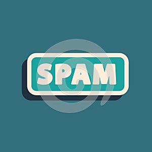 Green Spam icon isolated on green background. Long shadow style. Vector