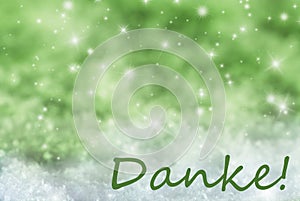 Green Sparkling Christmas Background, Snow, Danke Means Thank You