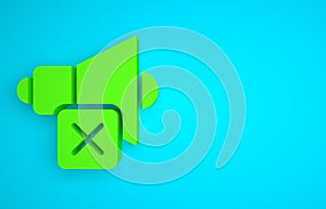 Green Speaker mute icon isolated on blue background. No sound icon. Volume Off symbol. Minimalism concept. 3D render