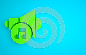 Green Speaker volume, audio voice sound symbol, media music icon isolated on blue background. Minimalism concept. 3D