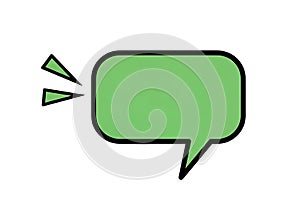 Green speech bubble with radiating lines indicating communication or a message