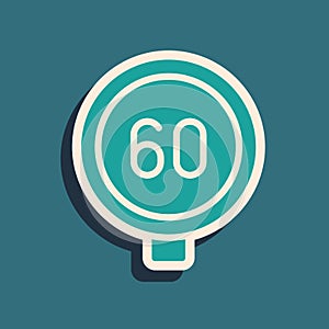 Green Speed limit traffic sign 60 km icon isolated on green background. Long shadow style. Vector