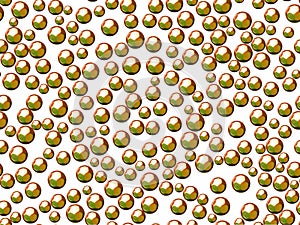 Green spheres or bubbles on white background
