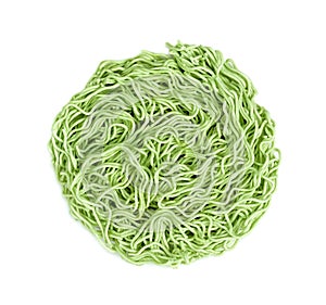 Green Spinach noodles isolated on white backgroun