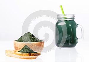 Green Spirulina Smoothie - Concept of food and drink, diet and nutrition. White background