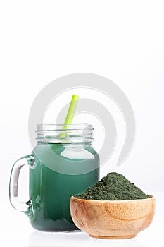 Green Spirulina Smoothie - Concept of food and drink, diet and nutrition. White background