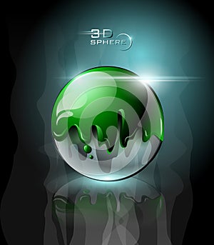 Green splattered sphere with sparks