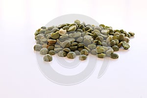 Green split peas on white background