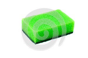 green sponge for washing dishes on white isolated background