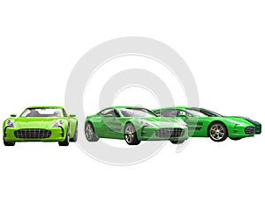 Green sportscars in a row photo