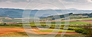 Green spring hills in Slovakia. April sunny countryside panorama