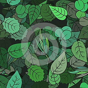 Green spring leafs - seamless pattern. Vector endless floral nature ornament.