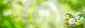 Green spring scenery with easter eggs