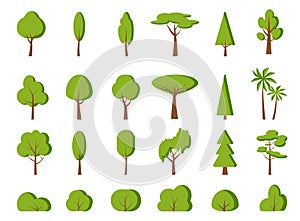 Green spring tree bush flat icon forest vector set
