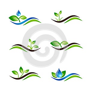 Green Sprout Landscape Icon or Logo Design Set