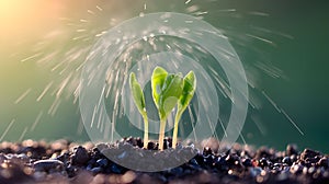 Green Sprout Seedlings Growing in Soil With Rn Drops photo