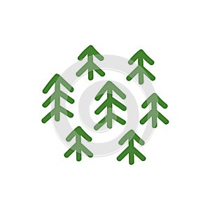 Green spruce forest. Cartographic designation. Plants icon or logo. Ecology purity and nature. National park