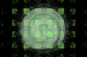 Green square fractal pattern on black background.Mosaic texture. Digital style. Ornament illustration