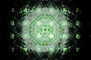 Green square fractal pattern on black background.Mosaic texture. Digital style. Ornament illustration