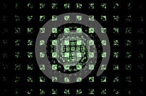 Green square fractal pattern on black background.Mosaic texture. Digital style. Ornament illustration