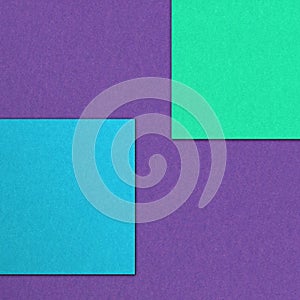 Green square on violet, paper textures. Vivid colour background for your objects