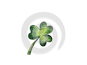 Green St. Patrick`s Day clover on white background watercolor pencils drawing isolated