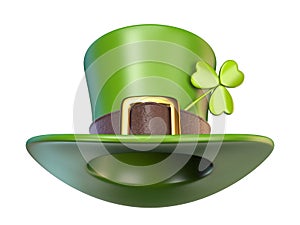 Green St. Patrick`s Day hat with clover Front view 3D