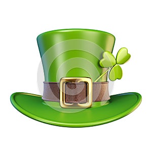 Green St. Patrick`s Day hat with clover Front view 3D