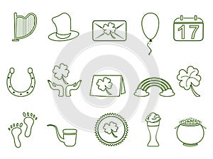Green st patrick`s day outline icon set