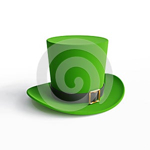 Green St. Patrick's Day top hat with gold buckle isolated on white background