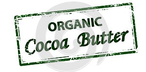 Green stamp with text Organic cocoa butter