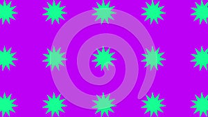 Green stars float and spin on purple and pink colorful banner