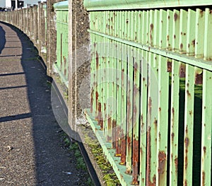 Green steel bridge railing