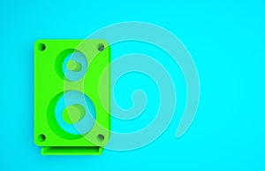 Green Stereo speaker icon isolated on blue background. Sound system speakers. Music icon. Musical column speaker bass