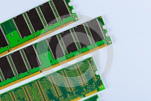 Green stick of RAM for your computer memory photo